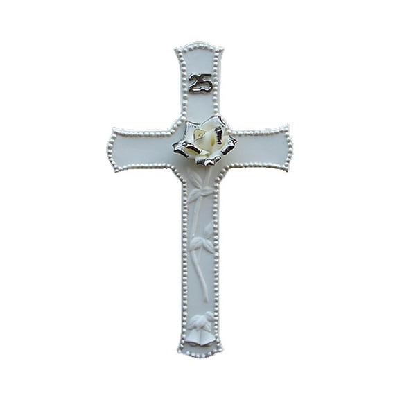 Roman 25th Silver Wedding Anniversary Porcelain Wall Cross - 8"