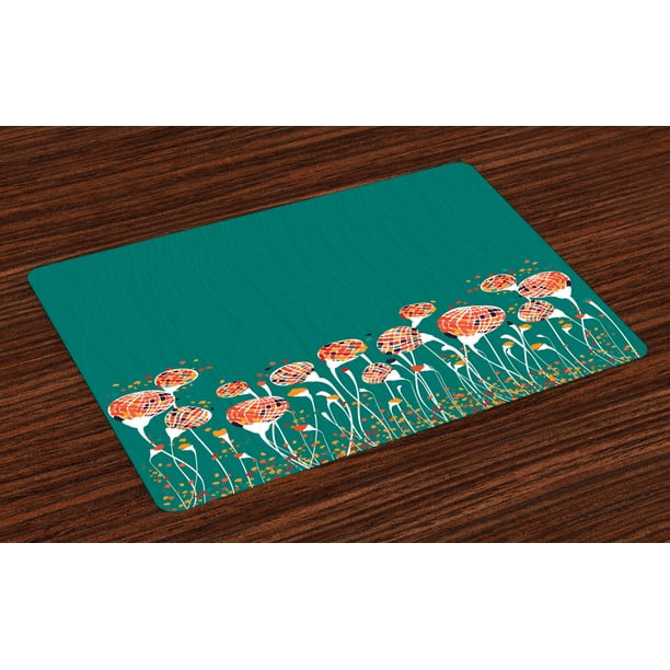 Turquoise Placemats Set of 4 Ornate Bud and Petals Bizarre Colorful