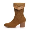 thumbnail image 6 of FAMITION Cowboy Boots for Women Pointed Toe Pull-On Cowgirl Boots Mid Calf Western Embroidered Booties Brown 8.5, 6 of 7