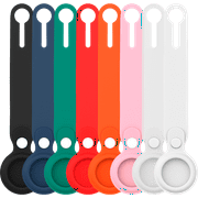8 Pack AirTag Silicone Loop Protective Holder Case Accessories Holder Compatible with Apple Airtag Case Holder Loop Keyring Secure Tag Tracker, Black, Blue, Green, Red, Pink, White, Orange, Clear