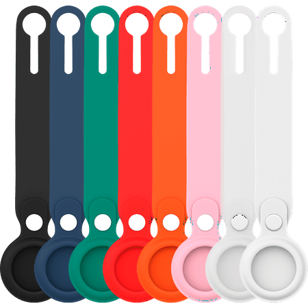 8 Pack AirTag Silicone Loop Protective Holder Case Accessories Holder Compatible with Apple Airtag Case Holder Loop Keyring Secure Tag Tracker, Black, Blue, Green, Red, Pink, White, Orange, Clear