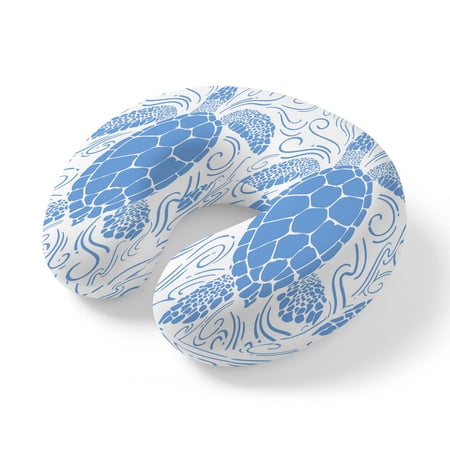 Travel Pillows U Shape Memory Foam Blue Turtle Plane Neck Pillows Head Support Comfort Portable Coastal Marine Life Waves Headrest Neck Pillow for Airplane Car Office Home Chair Sleeping Rest