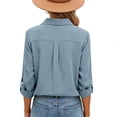 thumbnail image 6 of yoeyez Womens Casual Buttons Down Shirts Cotton Linen Work Blouse Long Sleeve Gauze Tshirts Collared Loose Comfy Business Blouses Light Blue,S, 6 of 7