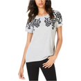 thumbnail image 1 of INC - Camiseta adornada con apliques florales para mujer, gris, extragrande, 1 of 2
