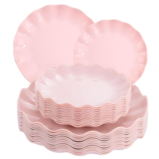 Platos LIYH de plástico rosa festoneados reutilizables x24
