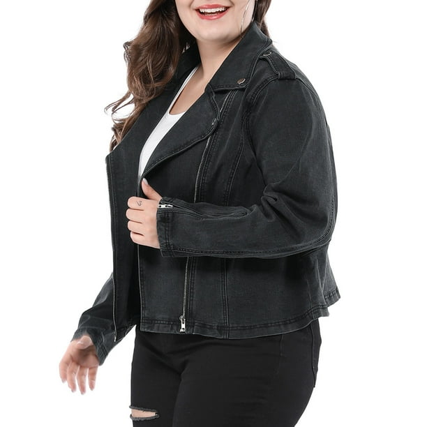 Plus size deals denim moto jacket
