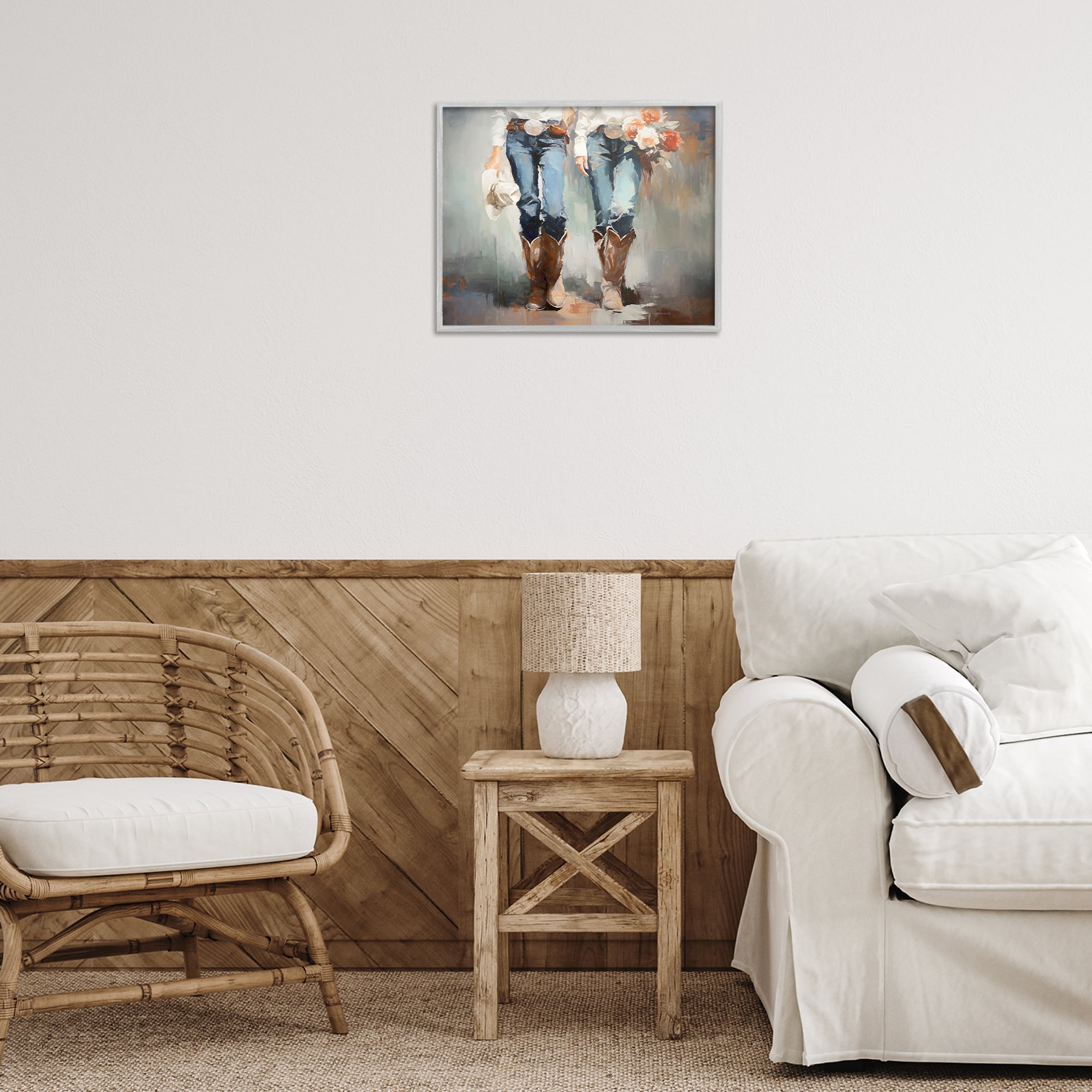 Stupell Industries Floral Cowgirl Pair Novelty Painting Gray Framed Art Print Wall Art, 20 x 16