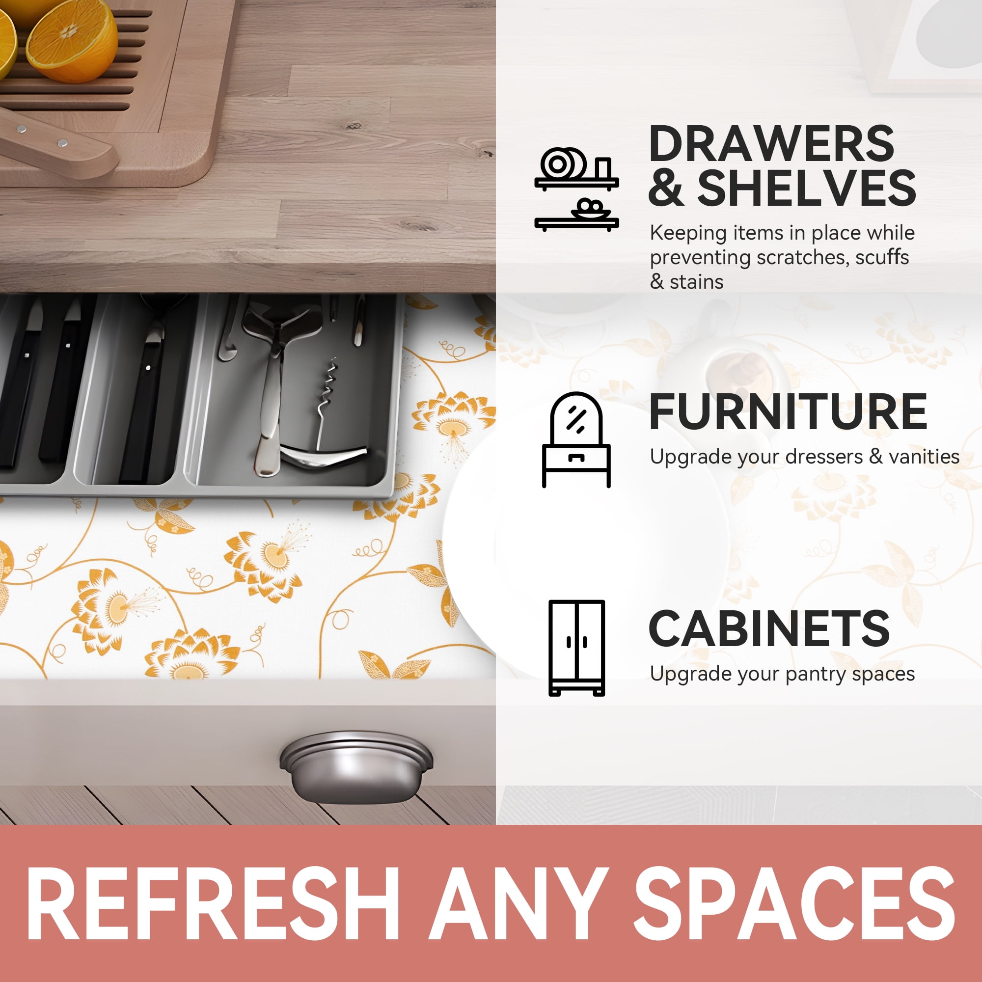 RAY STAR Non-Adhesive Shelf Cabinets 15.7''x48'' Drawer Liner, Non-Slip Washable Refrigerator Drawers Mat for Kitchen Shelves