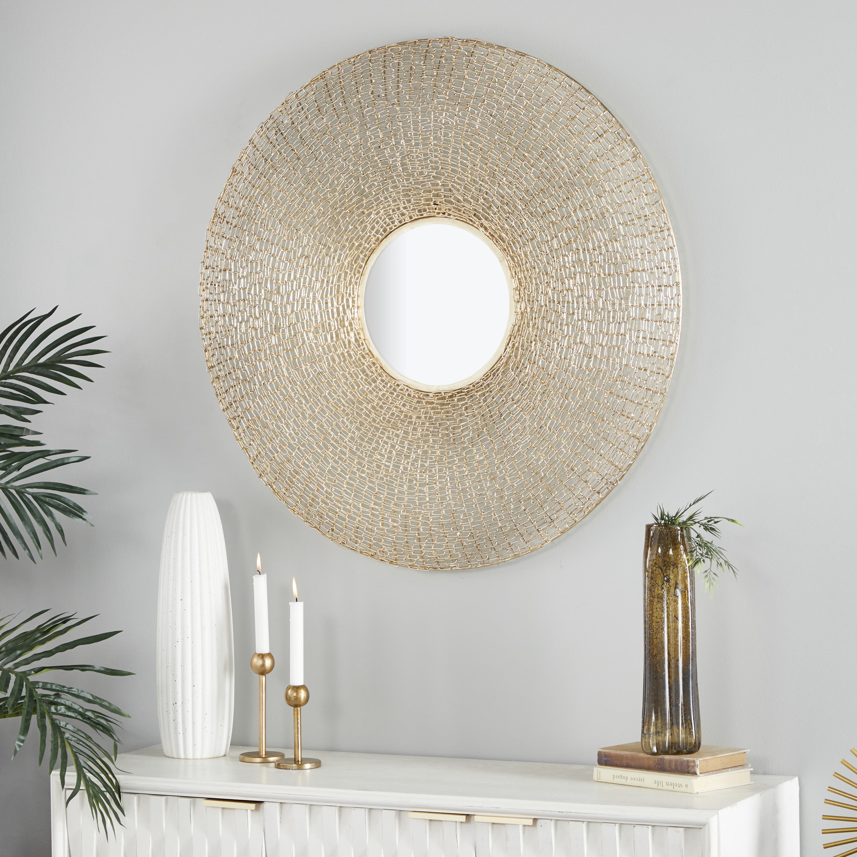 DecMode 36" x 36" Gold Starburst Wall Mirror