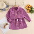 thumbnail image 4 of Odeerbi Kids Girls Two Pieces Cargo Skirt Set Lapel Collar Shirt High Waisted Skirt Set Fashion Solid Color Lapel Long Sleeve Short Skirt Suit Purple, 4 of 5