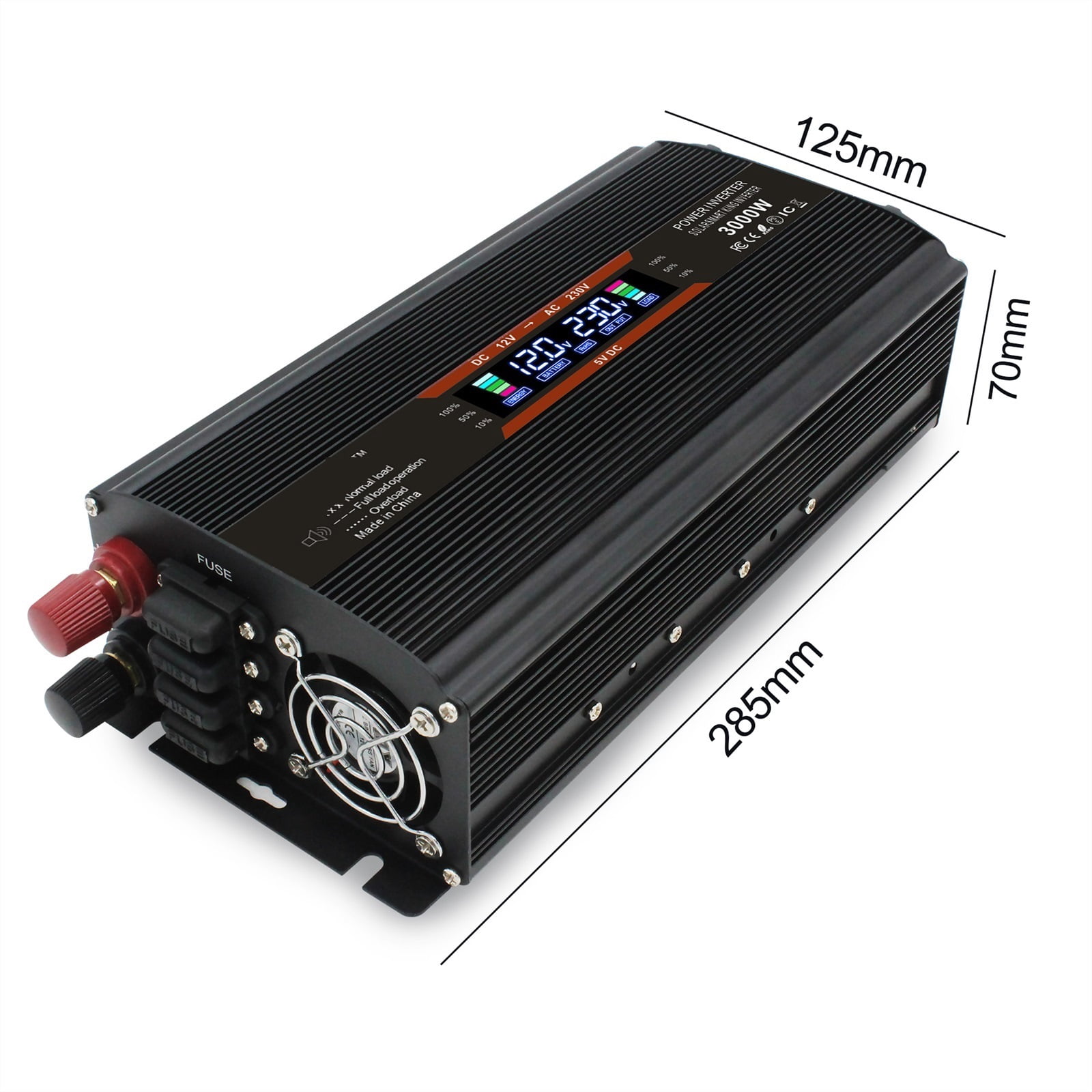 LCD 3000W Car Inverter DC 12V/24V to AC 220 230 Voltage Display Solar Power Converter Dual Replaceable Fuse