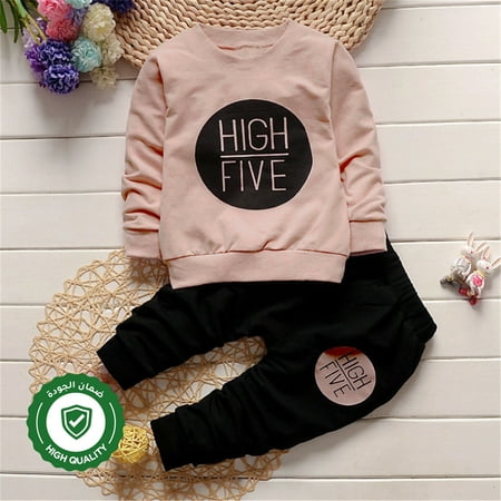 

PatPat Toddler Girls Cotton 2pcs Tracksuit Set Long Sleeve High Five Crewneck Pullover Sweatshirt with Elastic Waist Sweatpants Infant Baby Girls Fall Casual Outfits Set 0-6T