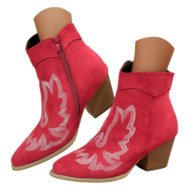 Mepaouo Cowboy Boots for Women Cowgirl Western Ankle Booties Pointed Toe Embroidered Country Riding Shoes