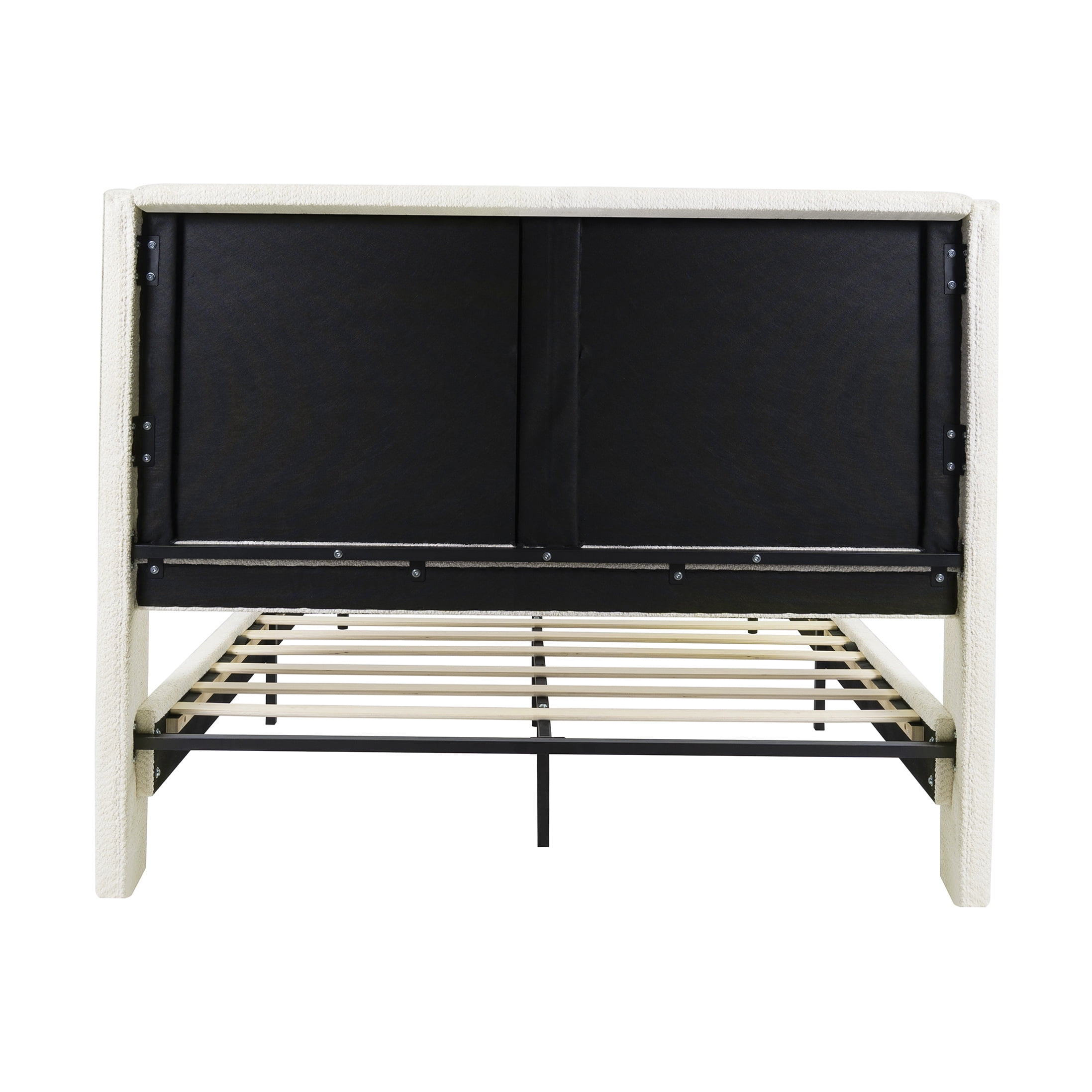 Modern Boucle Fabric Upholstered Bed Frame, Queen Size with High Headboard, No Box Spring Required