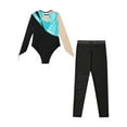 thumbnail image 4 of DPOIS Girls Long Sleeve Shiny Metallic Gymnastics Leotards Bodysuit with Tights Turquoise 14, 4 of 5