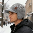 thumbnail image 5 of Winter Beanie with Brim and Ear Flaps, Outdoor Warm Lined Knit Hat Stocking Caps for Men Women, 5 of 5