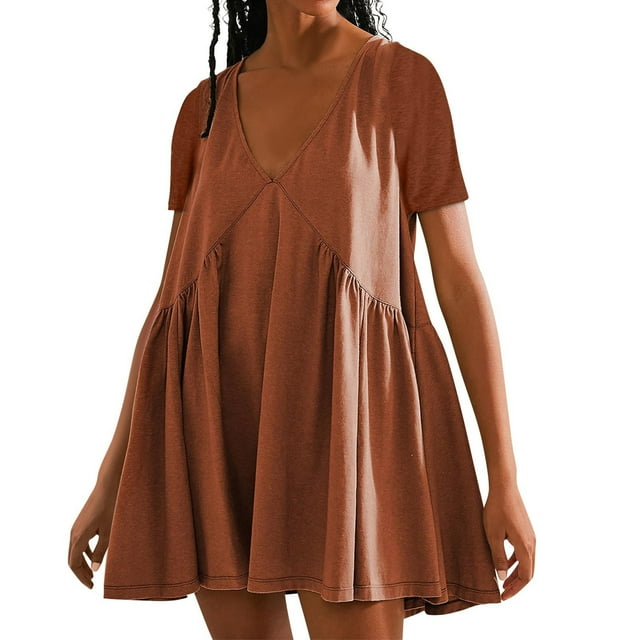 Robes pour Femmes 2024 Été Surdimensionné Couleur Unie Robe à Manches Courtes 50 % de Réduction!