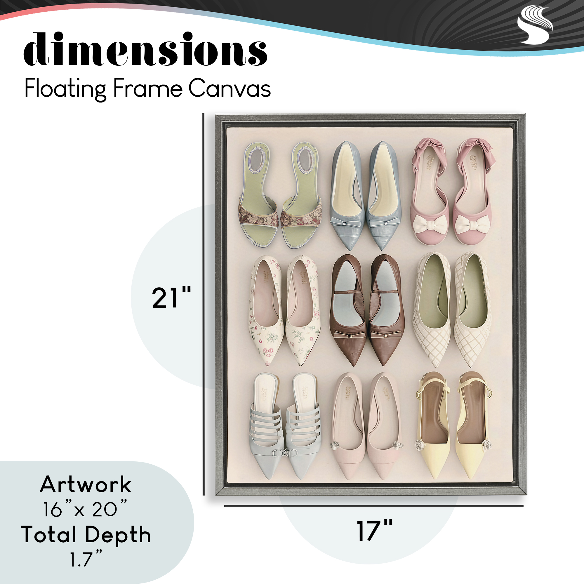 Beatrice's Closet Shoes Gray Framed Floater Canvas Wall Art, design by Annabelle Hall