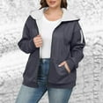 thumbnail image 3 of Htigea Women's Plus Size Hoodies Jackets Fleece Long Sleeve Full Zip Up Hooded Tops Fall Winter Sweatshirts with Pockets Gray L, 3 of 8