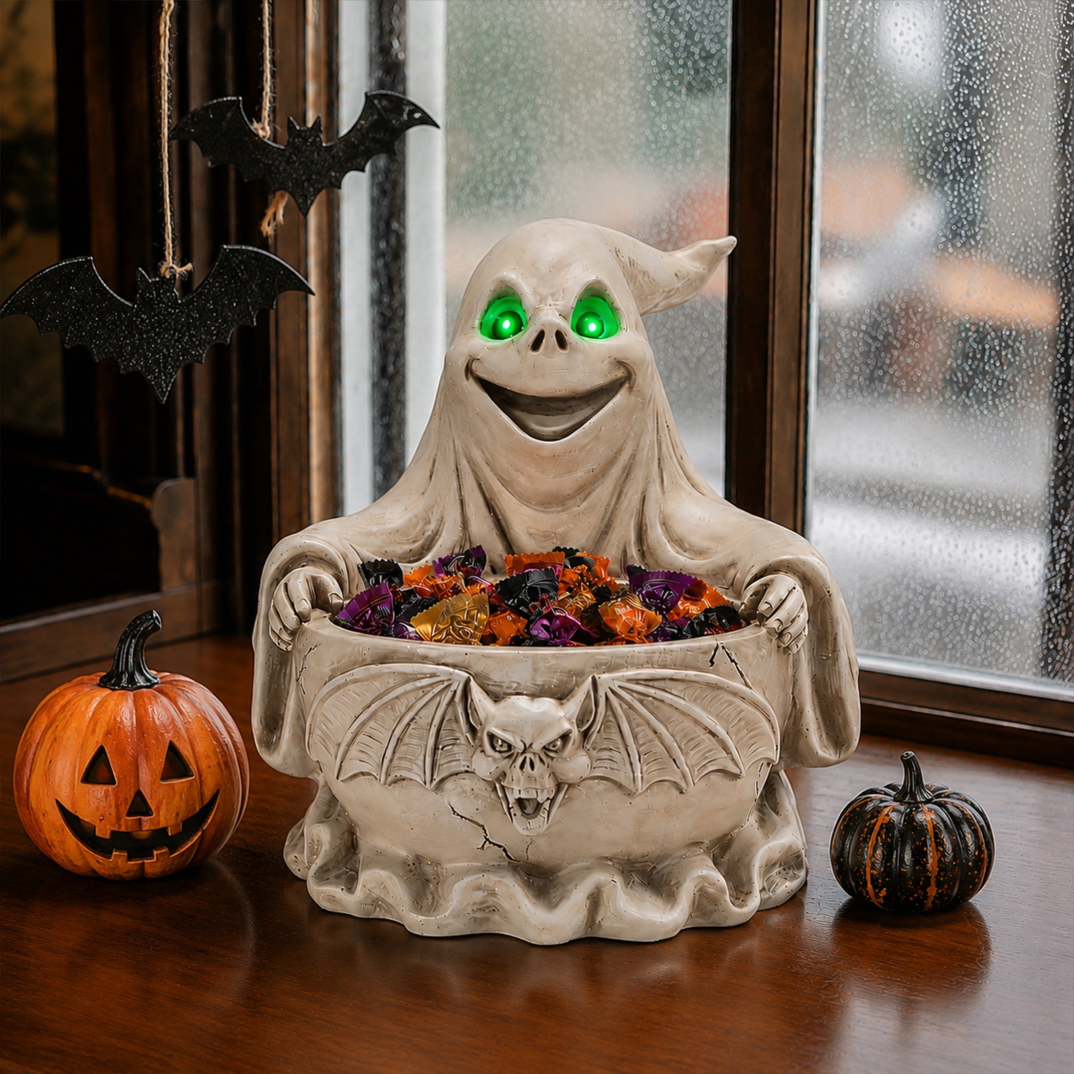 Noble House Halloween Spooky Ghost Figurine with Storage Bowl, Decorative Statue, White