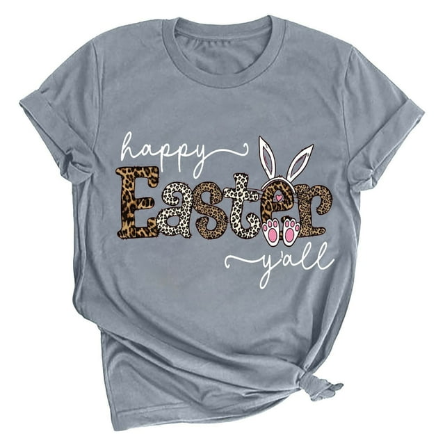 RKSTN Hauts pour Femmes 2024 Mode Été Lapin de Pâques Imprimé Manches Courtes Col Rond Hauts Mode Couleur Unie Doux Ample Grande Taille Blouse Hauts