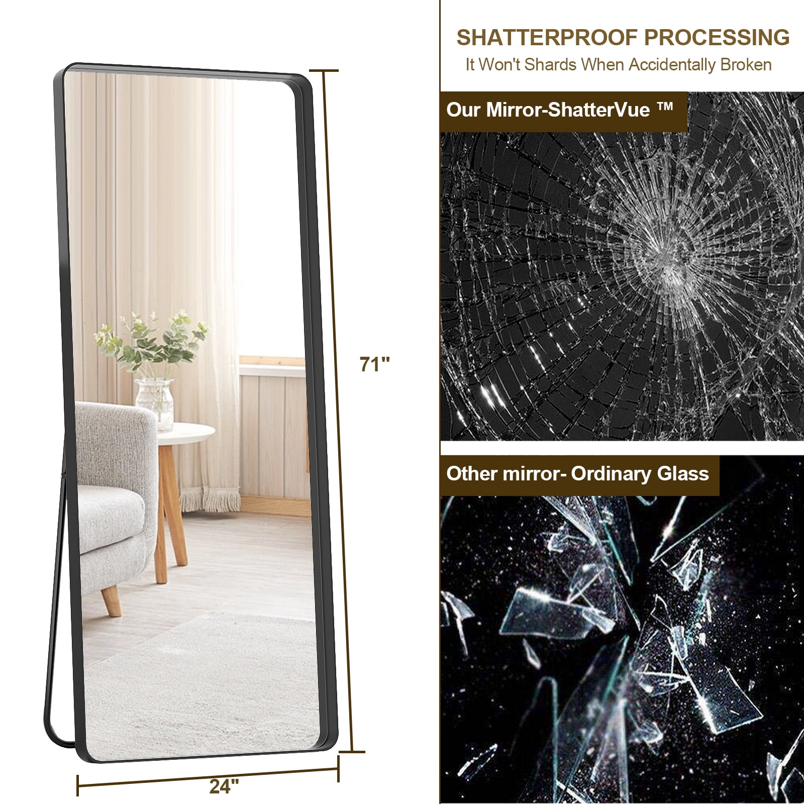 Anyrose 64"x21" Rectangular Full Length Mirror Wall Mirror With Deep Frame Wall-Mounted, Black
