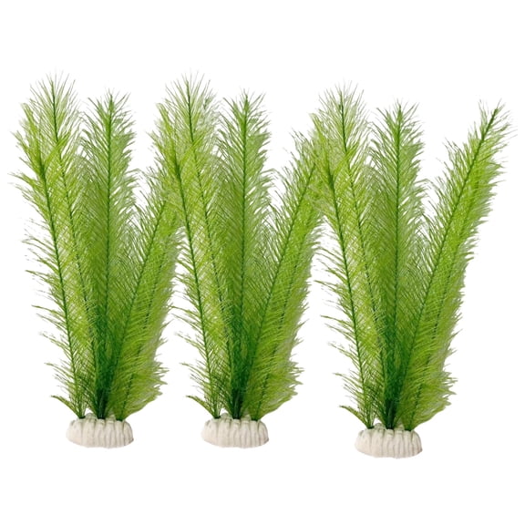 3 Pack Artificial Aquarium Plants – 11.8" Feather Green Grass Water Plants with Resin Base, Plastic Fish Tank Decorations, Safe & Maintenance-Free for Freshwater Tanks