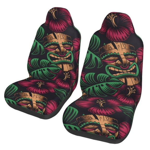 TEQUAN Front Seat Covers, Polynesia Style Tiki Mask Pattern 2 Piece Car Seat Cover Fit Most Car SUV Truck Van