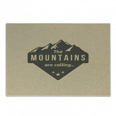 

Adventure Cutting Board Mountains are Calling Words on Peach Backdrop Vintage Style Journey Climbing Art Decorative Tempered Glass Cutting and Serving Board Small Size Peach Black by Ambesonne