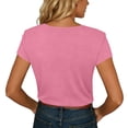 thumbnail image 5 of Babysbule Women's V Neck Button Placket Short Sleeve Henley T Shirt, Casual Loose Fit Top for Daily All Season Wear, 5 of 6
