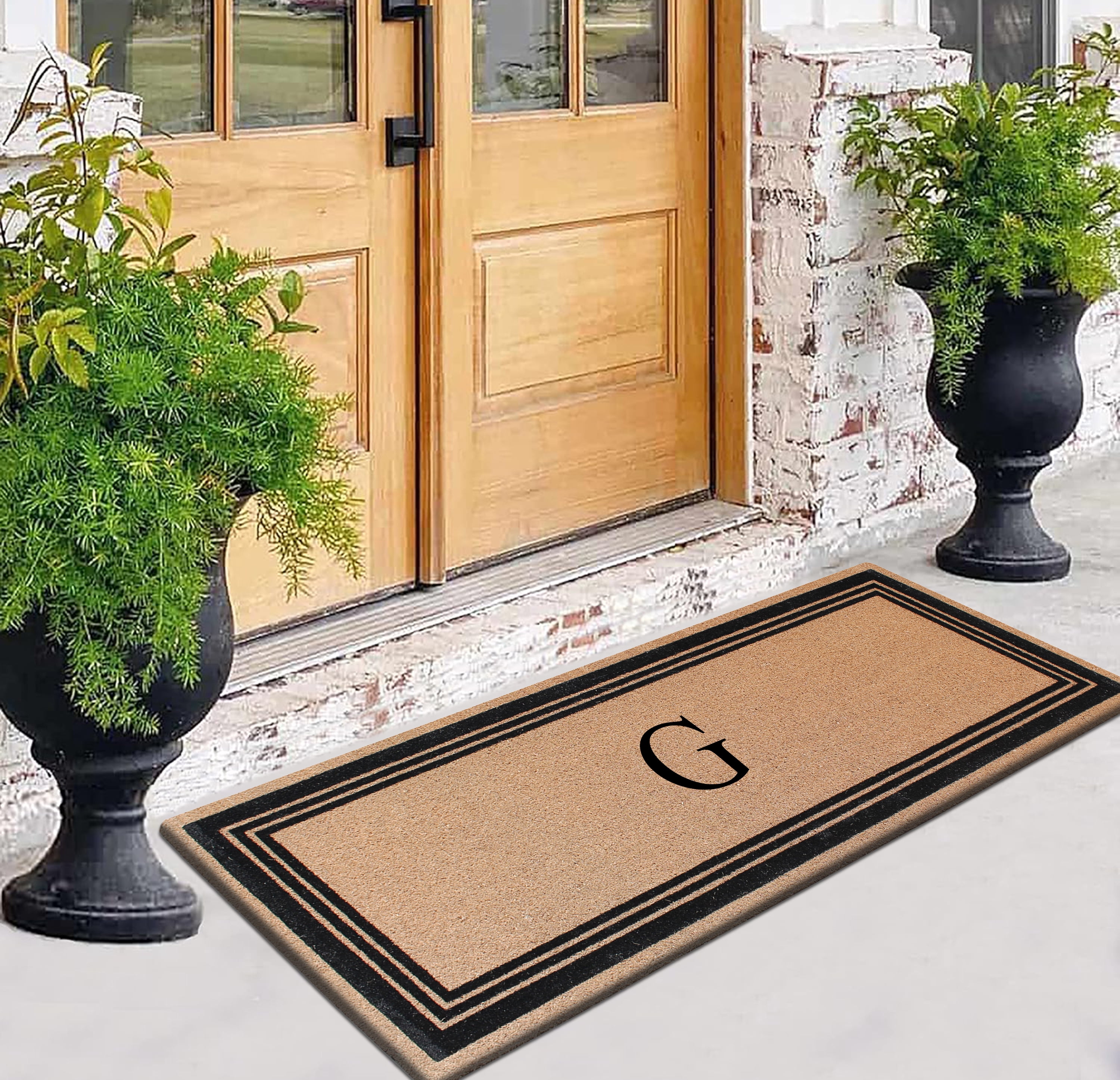 A1HC Natural Coir Flock Monogrammed Door Mat for Front Door, 36x72, Anti-Shed Treated Durable Doormat Outdoor Entrance, Heavy Duty, Thin Profile, Easy to Clean, Long Lasting, Front Door Entry Doormat