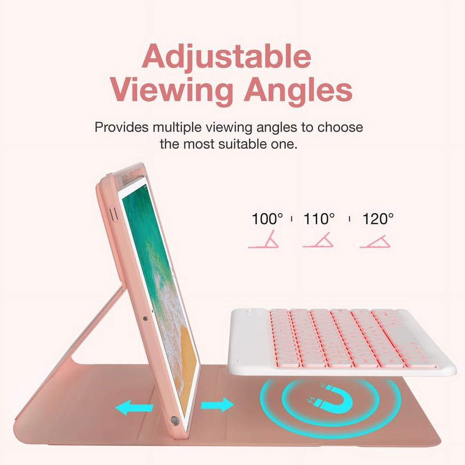 iPad 9.7 inch 5th 6th Generation Case with Keyboard, 360°Rotatable iPad Air 2 Keyboard Case with Pencil Holder(2018/2017/2014),7 Color Backlit Bluetooth Keyboard Smart Folio Tablet Cover(Pink)