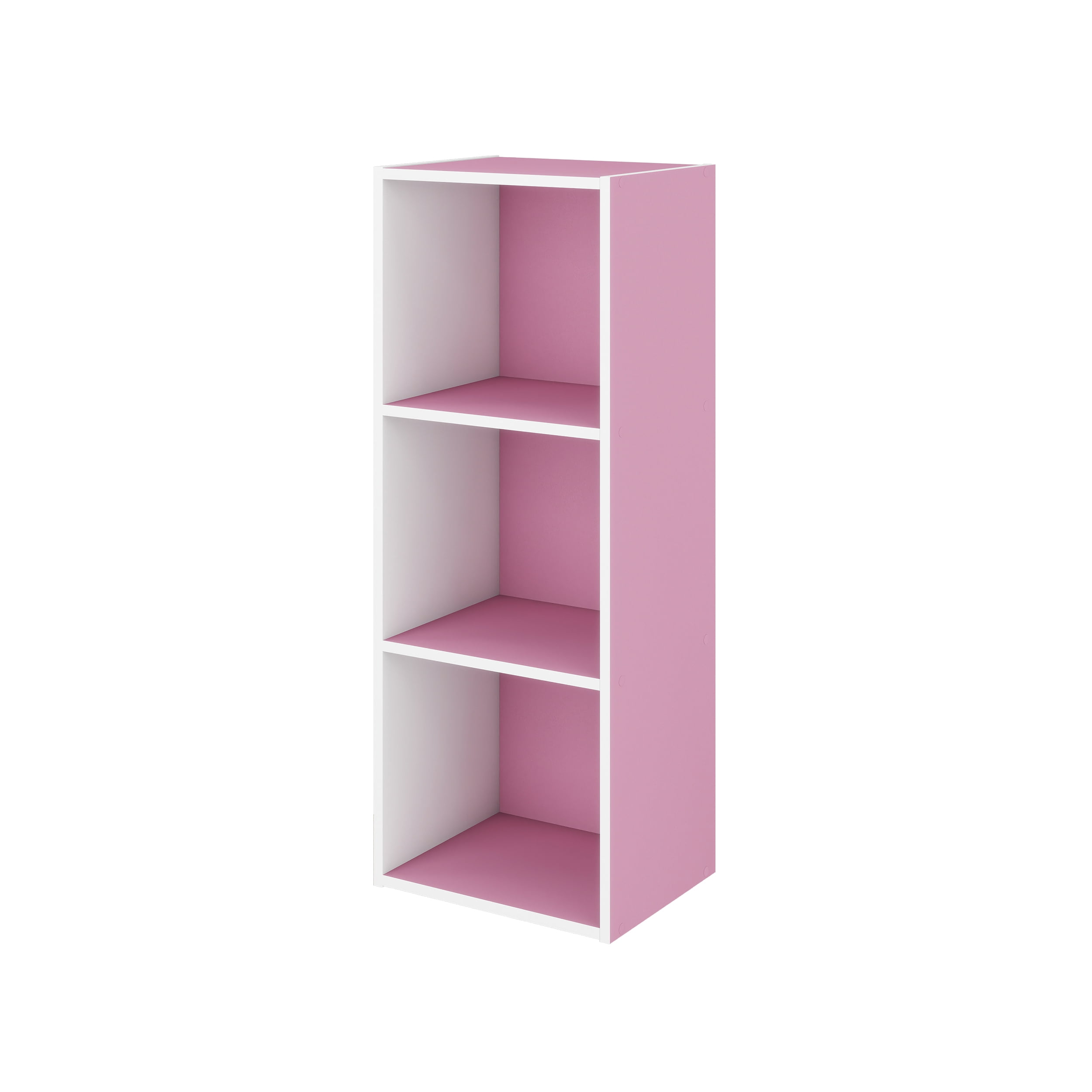 HOMLUX Luder 3-Tier Cube 31.5" Bookcase, Wood Storage Shelf, Small Bookshelf for Home Office & Bedroom, White & Pink