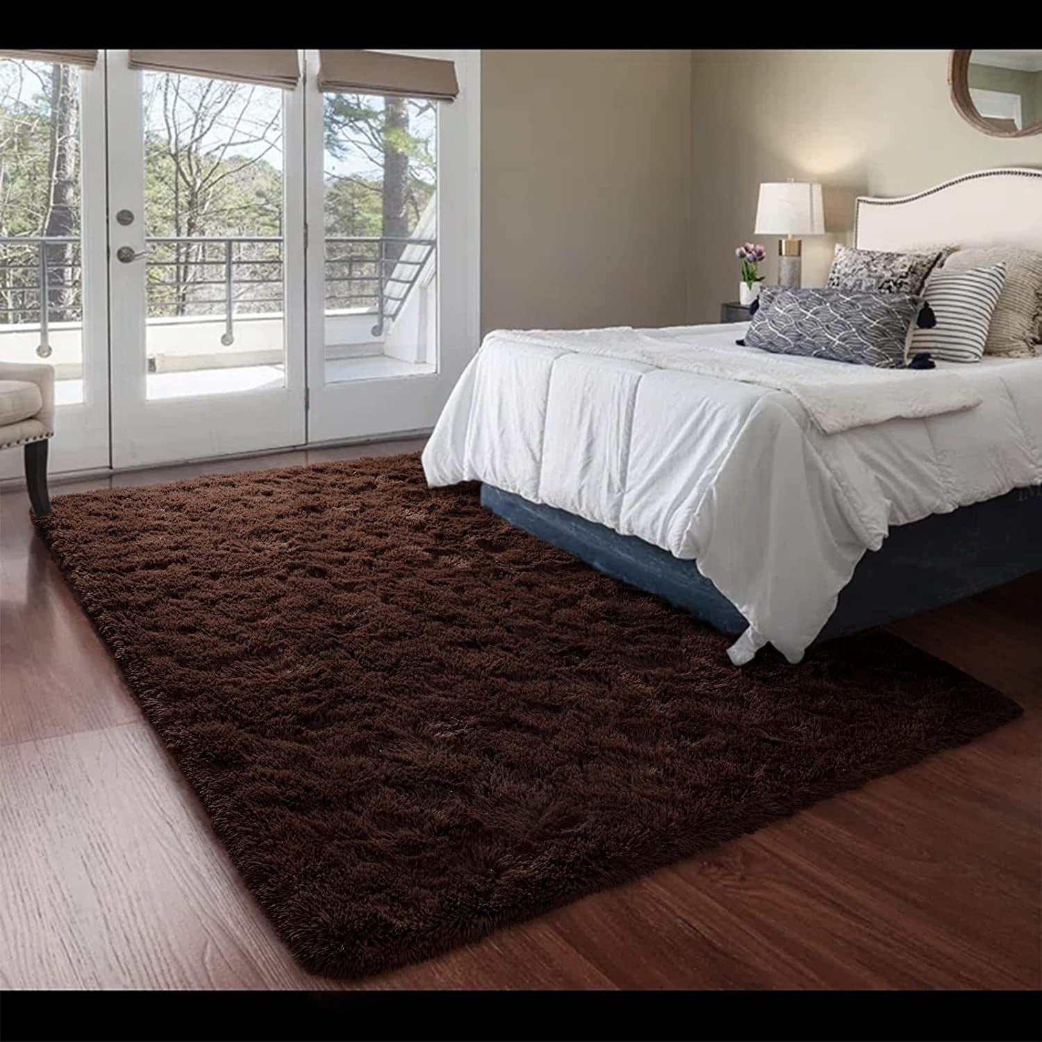 Softlife Fluffy Soft Rug Contemporary Chocolate Brown Soild Area Rug, 5.3' x 7.5'