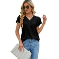 thumbnail image 2 of Womens Dressy Casual Shirts Short Sleeve V Neck Work Blouse Business Casual Summer Tops 2025 Black L, 2 of 7