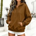 thumbnail image 2 of Feancey Women's Quarter Button Hoodie Sweatshirt Long Sleeve Drawstring Oversized Hoodies Lightweight Loose Fit Long Sleeve Hooded Pullover Tops with Kangaroo Pocket Coffee S, 2 of 9
