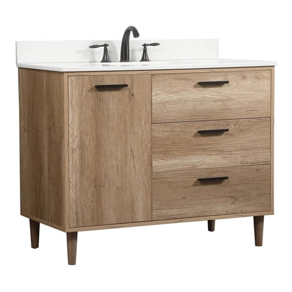Elegant Decor Baldwin 42" Single Bathroom Vanity with Backsplash in Natural Oak