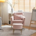 thumbnail image 6 of Accent Chair with Ottoman,  Upholstered Single Side Chair with Footrest and Lumber Pillows,Comfy Arm Chair with Metal Legs for Living Room,Bedroom,Office,Pink, 6 of 9
