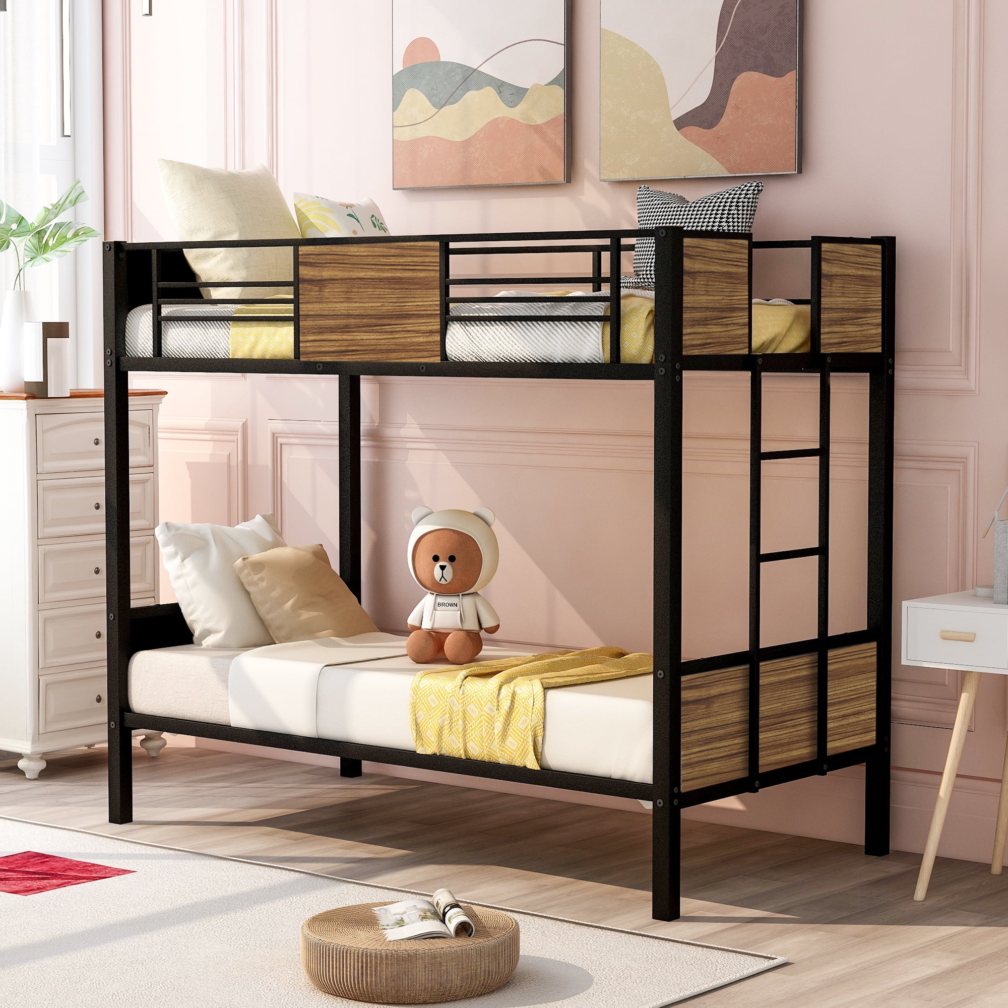 Twin Over Bunk Bed Modern Style, Dorm Room Bunk Bed Rails