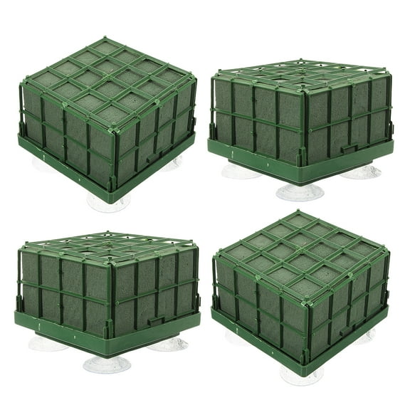FRCOLOR 4 Pcs Flower Mud Foams Cage Wedding Frame Decor Square Green