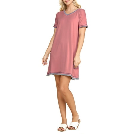 

Doublju Women s V-Neck Short Sleeve Nightgown Sleepwear Pajama Dress (Plus Size Available)