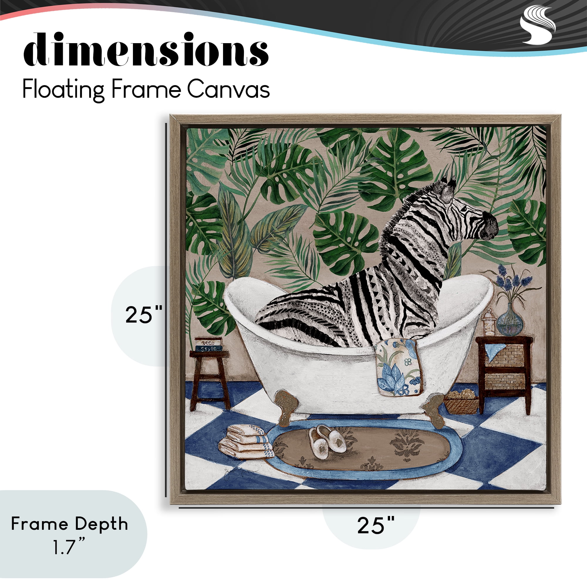 Stupell Industries Zebra in Tropical Bathtub Brown Framed Floater Canvas Wall Art, design by Janet Tava