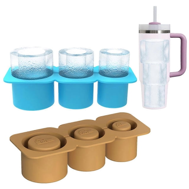 Ice-Cube Tray for Cup Tumbler Cup, Cylinder-Shaped Silicone Ice Mold with Lid for Freezer,Brown & Yellow