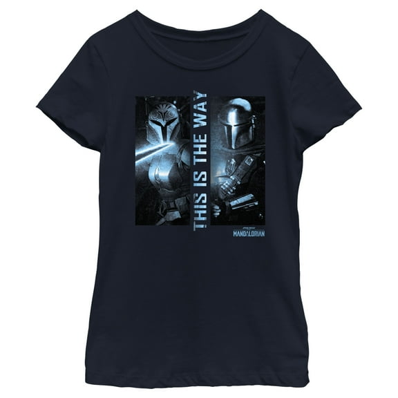 Girl's Star Wars: The Mandalorian Din Djarin and Bo-Katan Kryze This is the Way Graphic Tee Navy Blue X Small