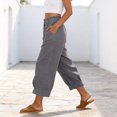 thumbnail image 5 of High-Waisted Cotton-Linen Balloon Pants for Women with Elastic Cuffs - Loose Fit Cropped Trousers for Women's Summer Casual & Vacation Wear Gray XL, 5 of 8