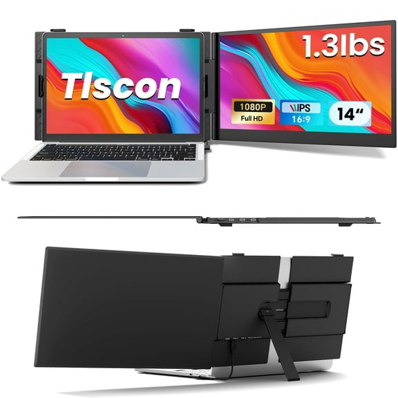 Tlscon Laptop Screen Extender, Ultra-Thin 14" FHD 1080P Portable Monitor for Laptop, 1.3lbs Lightweight Dual Monitor Extender Plug & Play for 13"-17" Laptops, Compatible with Wins/Mac/Android/Chrome
