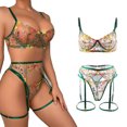 thumbnail image 3 of Sonducket Conjunto de sujetador Lencería sexy Bordado 3 piezas Patrones de flores Dulce regalo Encaje Brasserie Piel Cerrar Sujetadores Ropa interior Verde oscuro METRO, 3 of 6