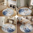 thumbnail image 5 of Round Area Rugs 5Ft, Navy Blue Pumpkins Fall Non-Slip Washable Circle Rugs Carpet, Thanksgiving Wooden Eucalyptus Leaves Indoor Outdoor Rug Floor Mats Throw Runner for Bedroom Living Room Bathroom, 5 of 8