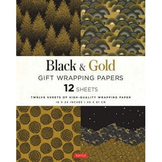 Double Sided Color Flower Wrapping Paper Black+Gold 22.8x22.8