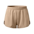 thumbnail image 4 of Cagogo Women Plus Size Elastic Waist Shorts with Pockets Quick Dry Sporty Running Yoga Workout Lounge Casual Athletic Bottoms, Beige M, 4 of 7